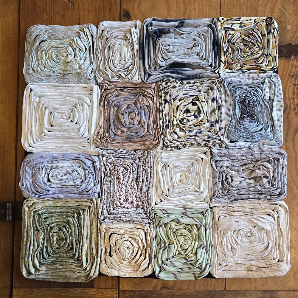 Vintage Dreamweavers Handmade Silk Tie Pillow Cover with Hand-Rolled Roses